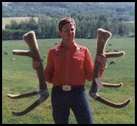 Don Bamber holding up velvet antlers